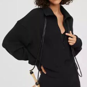 Offline by Aerie Black Textured Quarter Zip Long Sleeve Pullover Size M